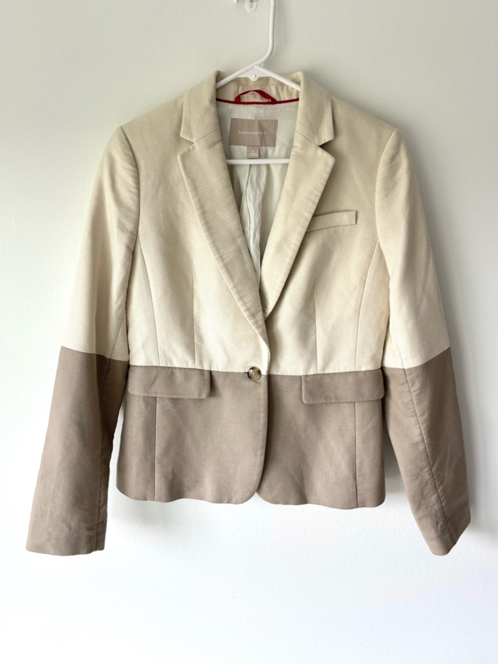 Banana Republic Ivory Brown Blazer 2 Toned Neutral Color-block Professional